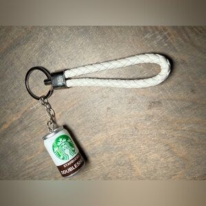 Starbucks White Braided Loop Keychain with Green Logo Mini Can